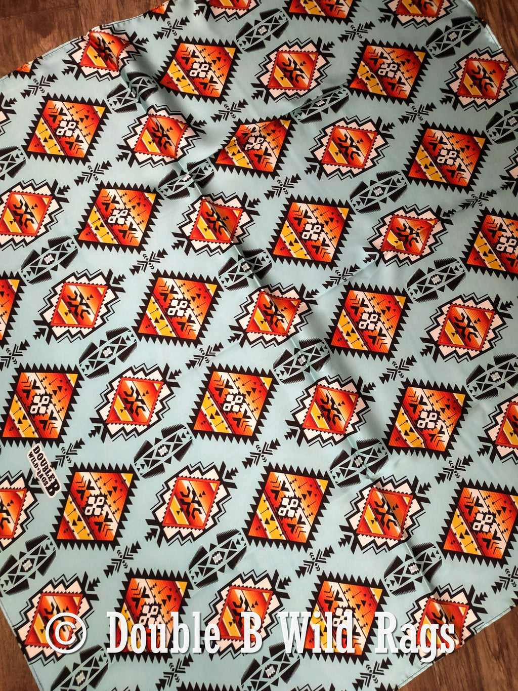 Double B Silk Wild Rag – Light Blue & Orange Serape