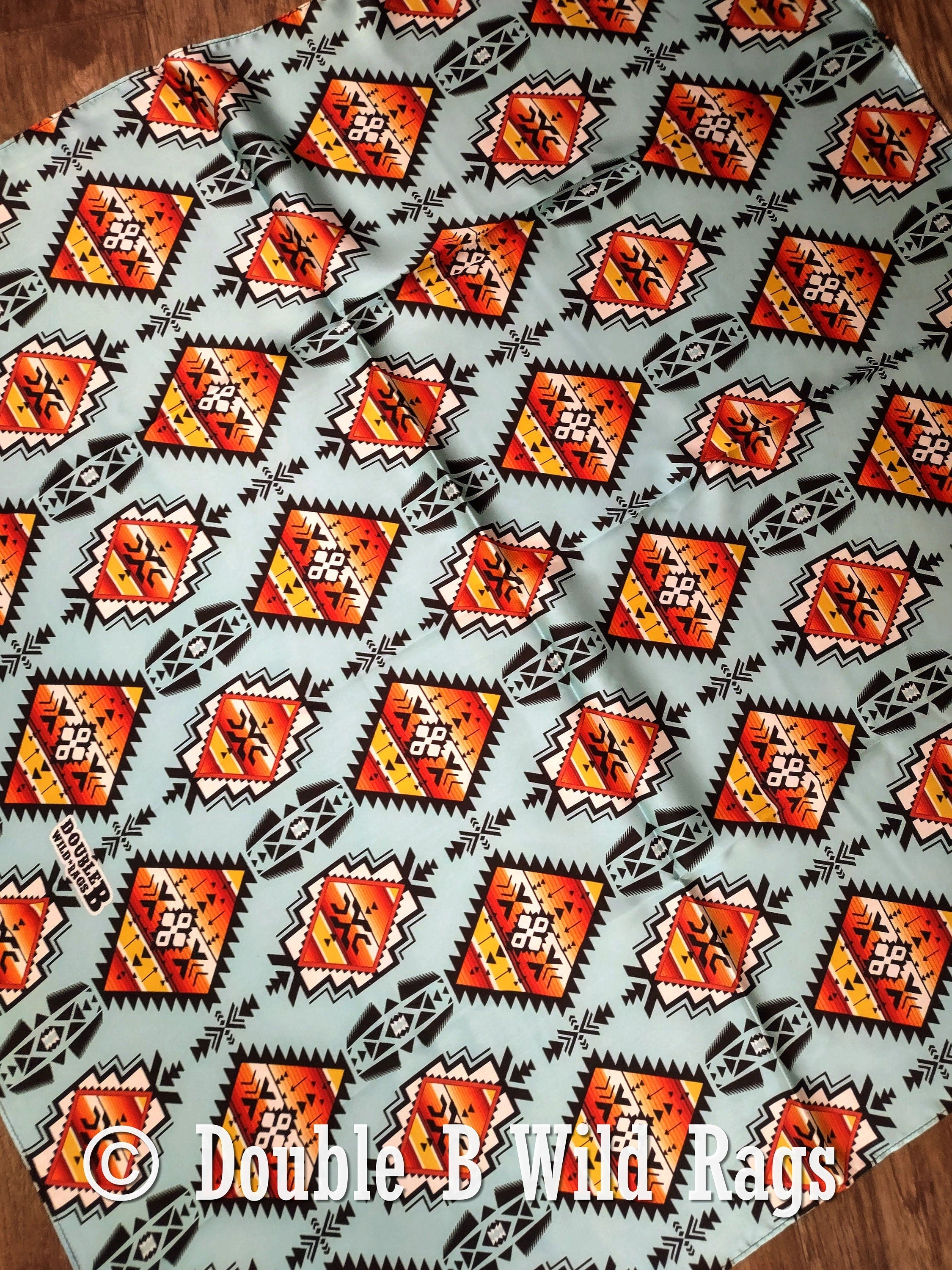 Double B Silk Wild Rag – Light Blue & Orange Serape