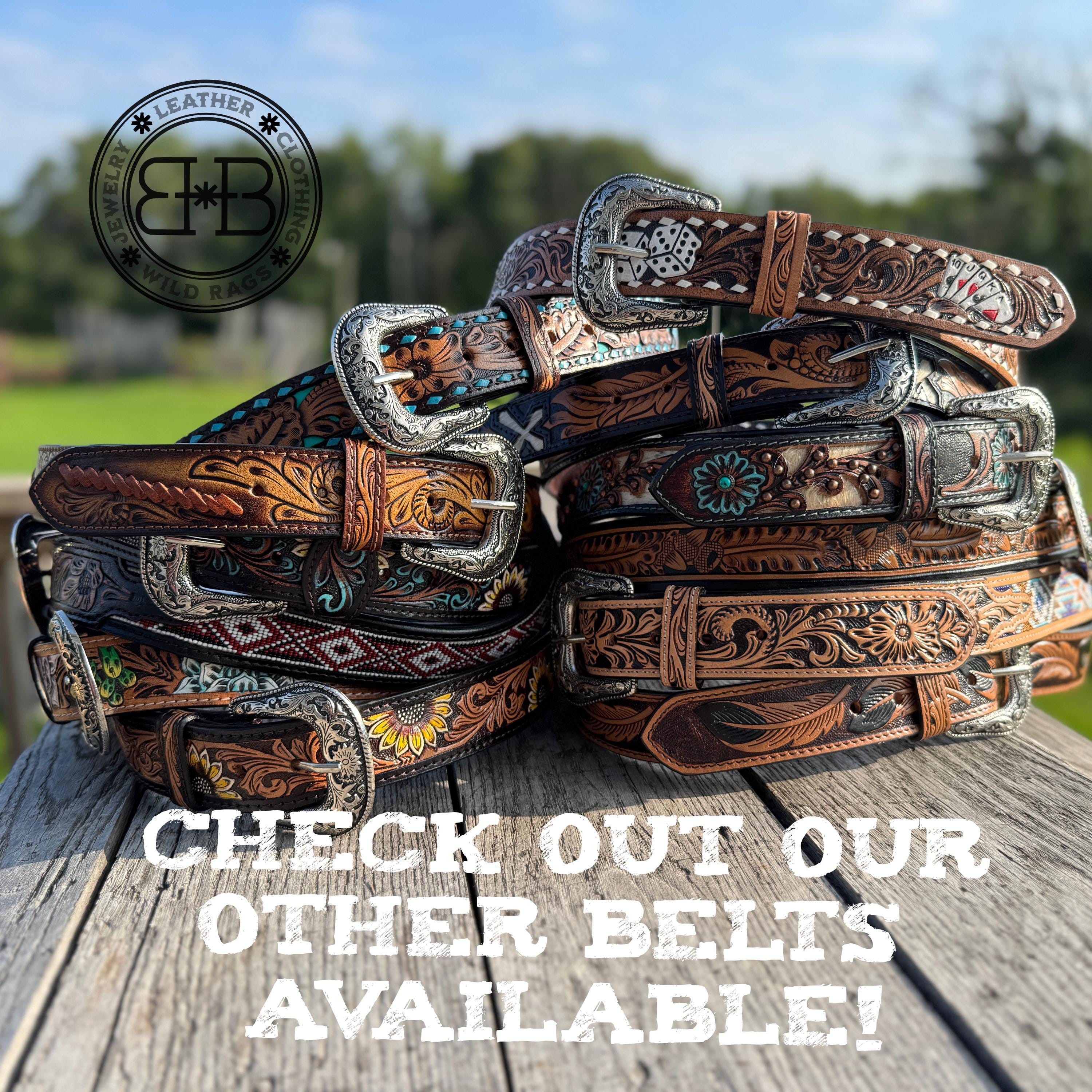 Double B Tooled Leather Western Belt – Buckstitch Detail