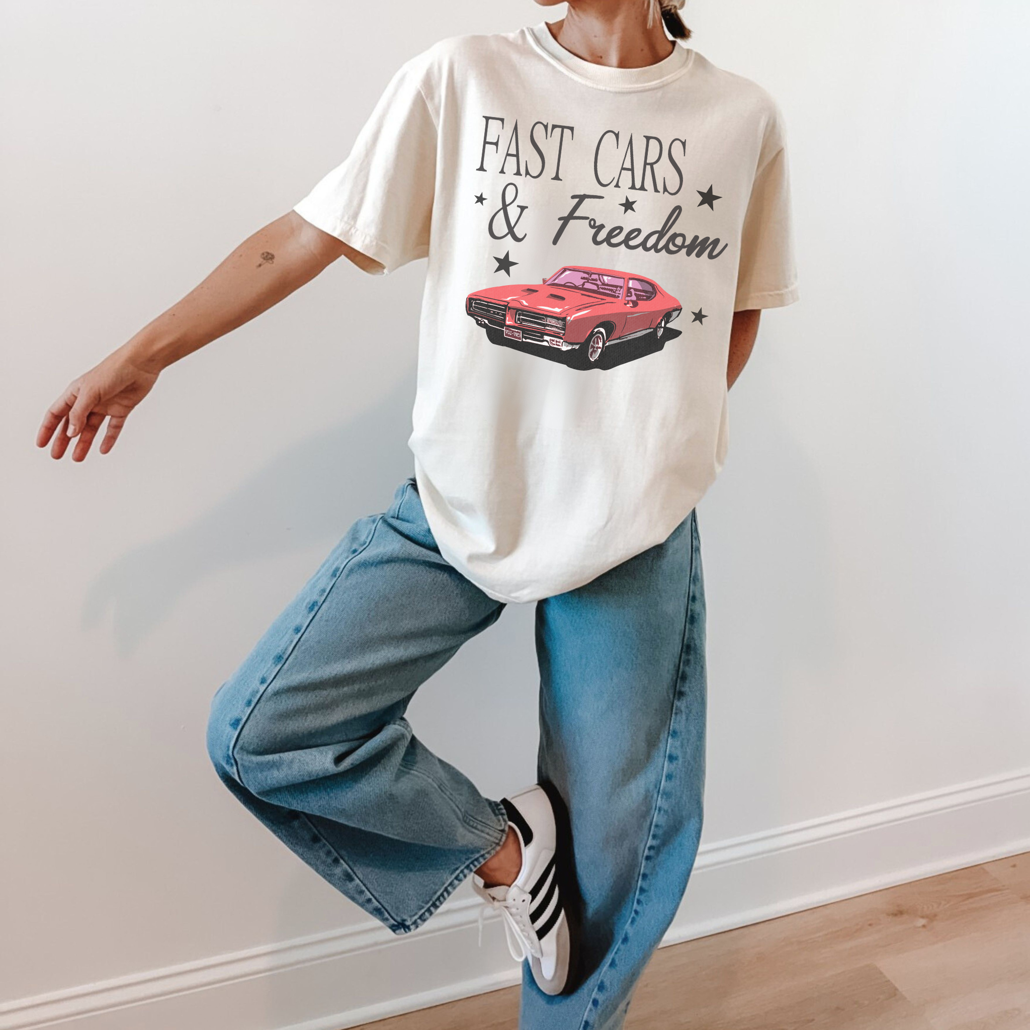 Fast Cars & Freedom Graphic Tee – Vintage Americana Muscle Car Shirt