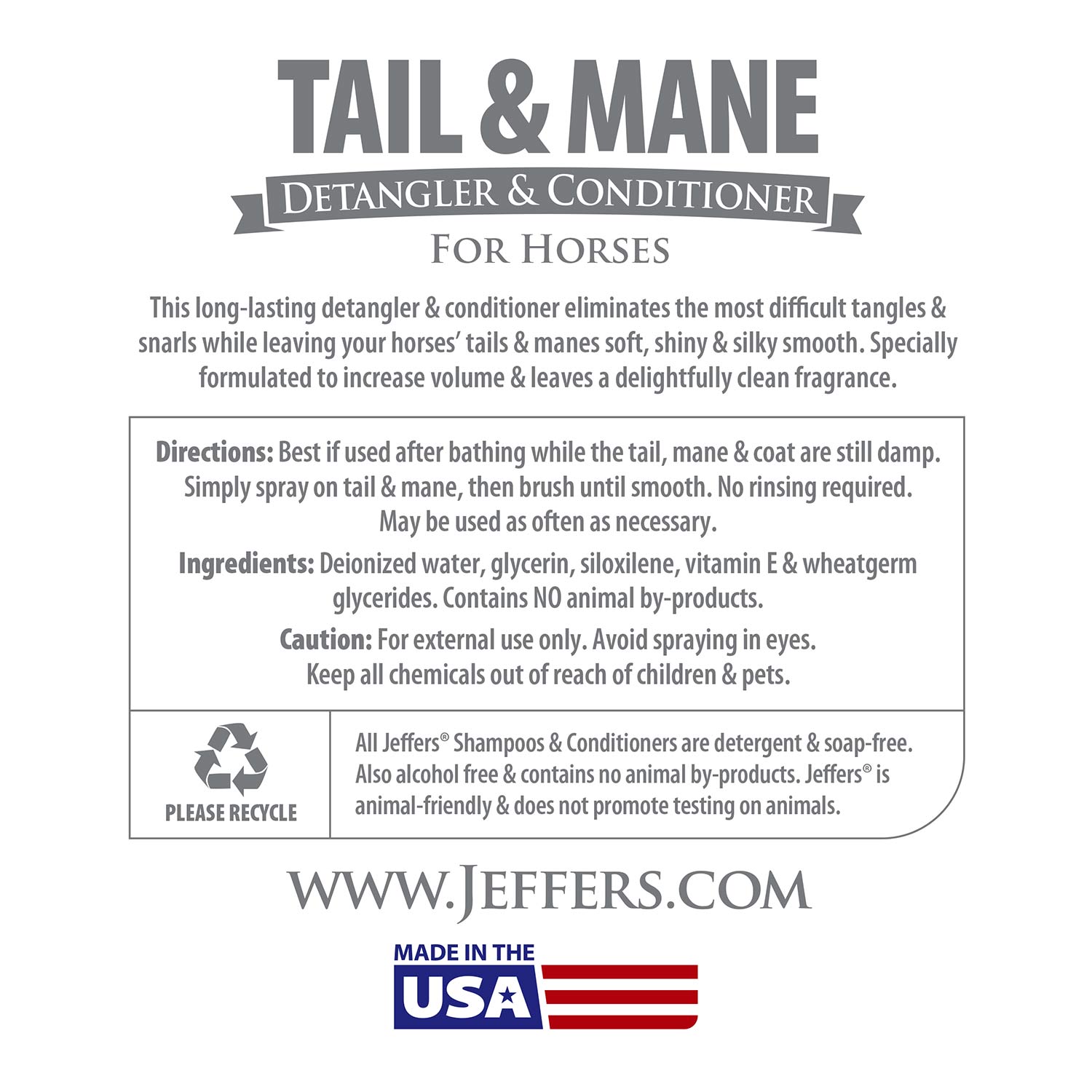 Jeffers Equine Tail & Mane Detangler and Conditioner