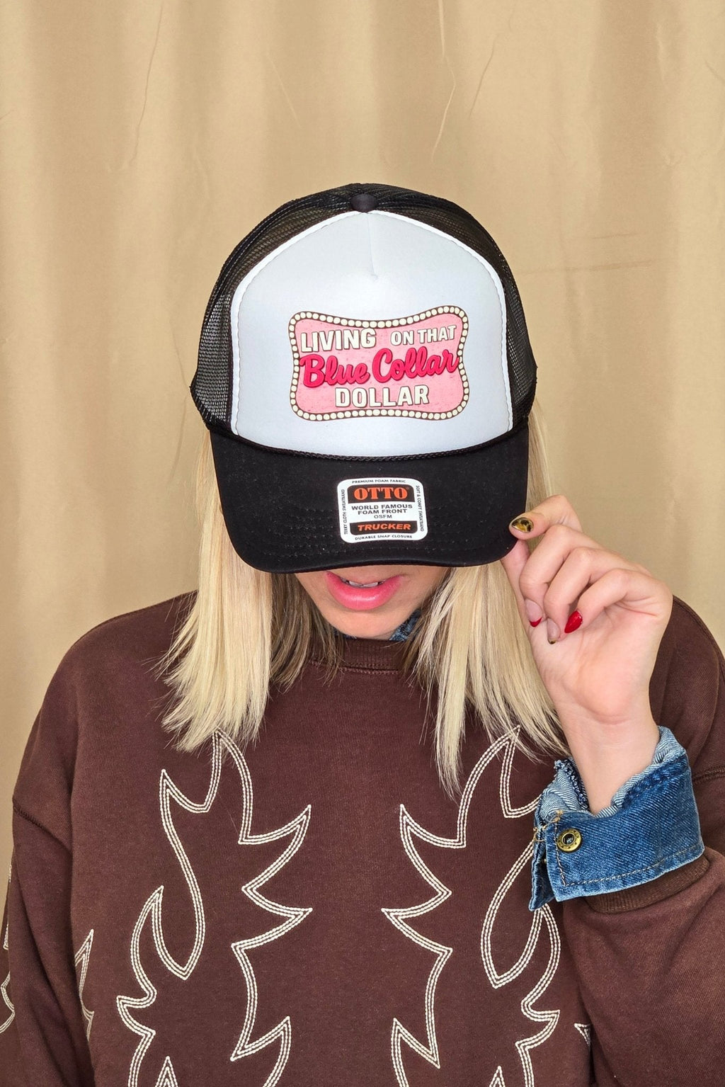 Living on That Blue Collar Dollar Trucker Hat 