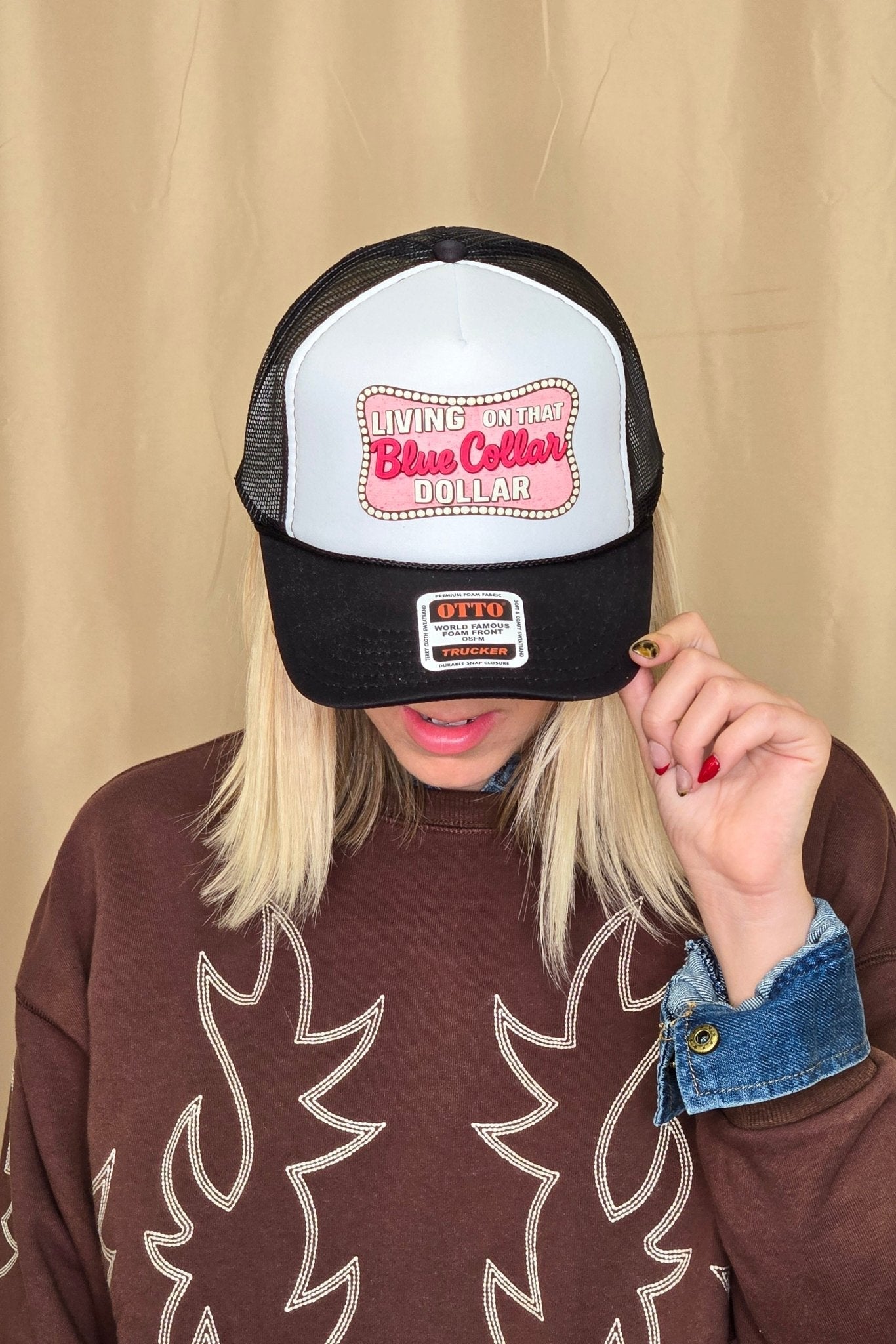Living on That Blue Collar Dollar Trucker Hat 