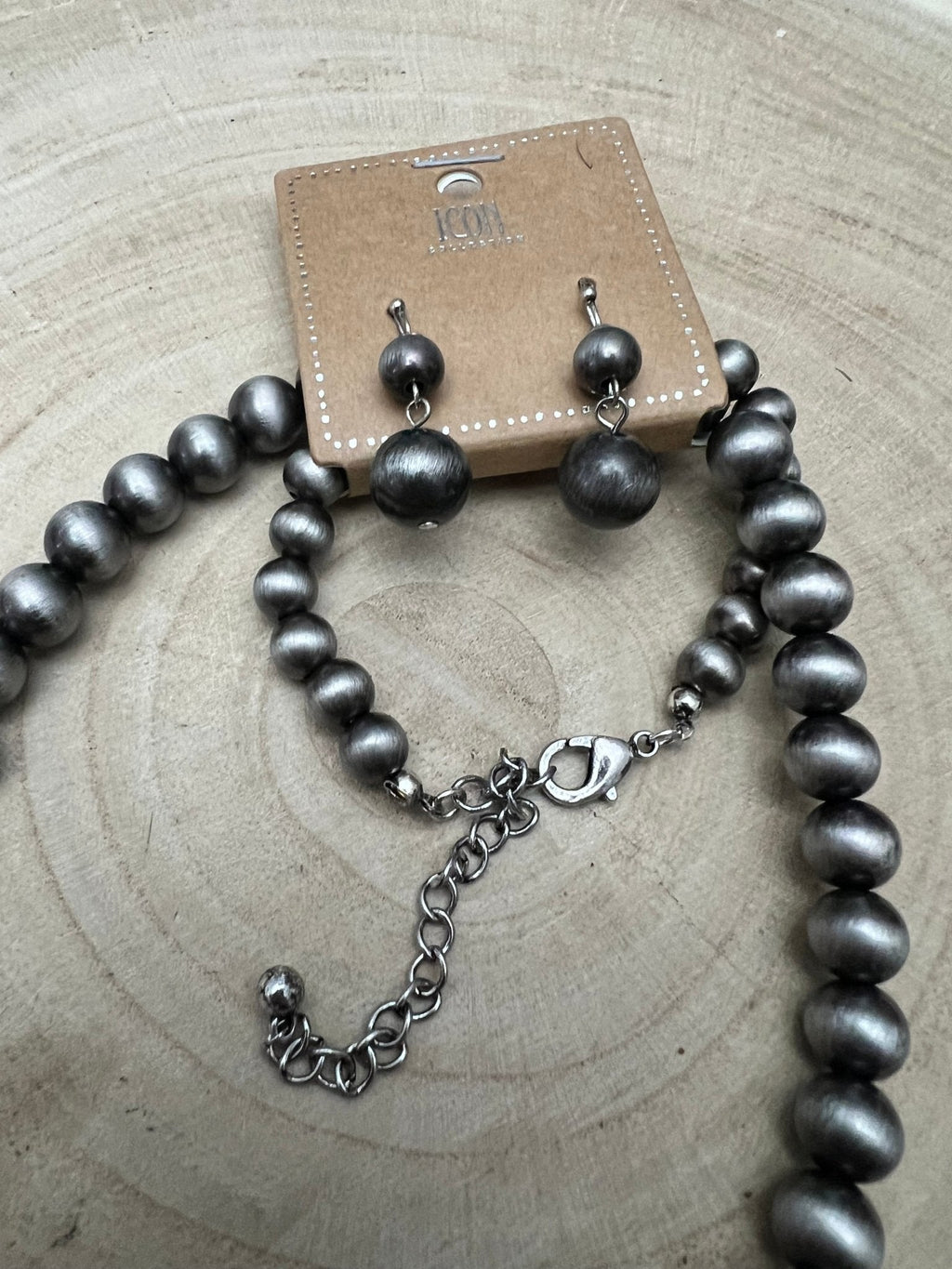 Navajo Style Pearl Necklace & Earring Set - 48 inch