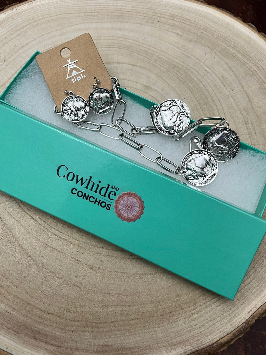 Western 3 Buffalo Coin Choker & Earring Set - 14 inch + 3