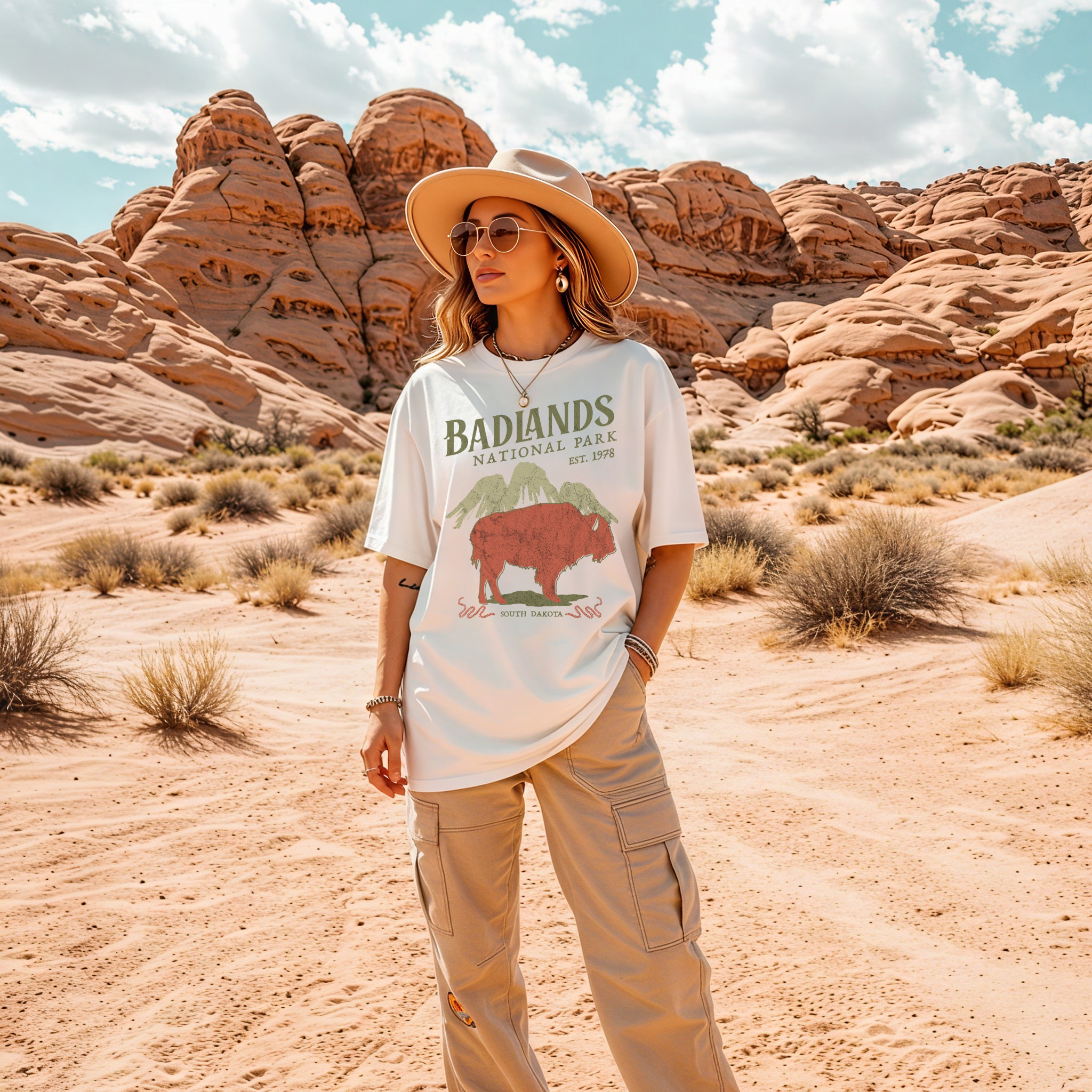 Badlands National Park Graphic Tee – Vintage South Dakota Bison Shirt